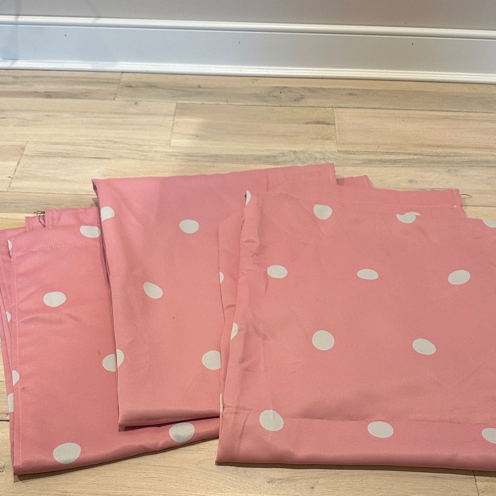 Set of 3 Pink and white polkadot blackout curtains drapes 38” x 84”